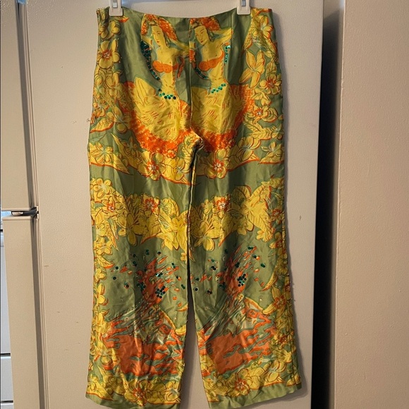 Cynthia Rowley Size 8 Yellow Orange Green Hawaii Patterned Silk Pants - Picture 6 of 8